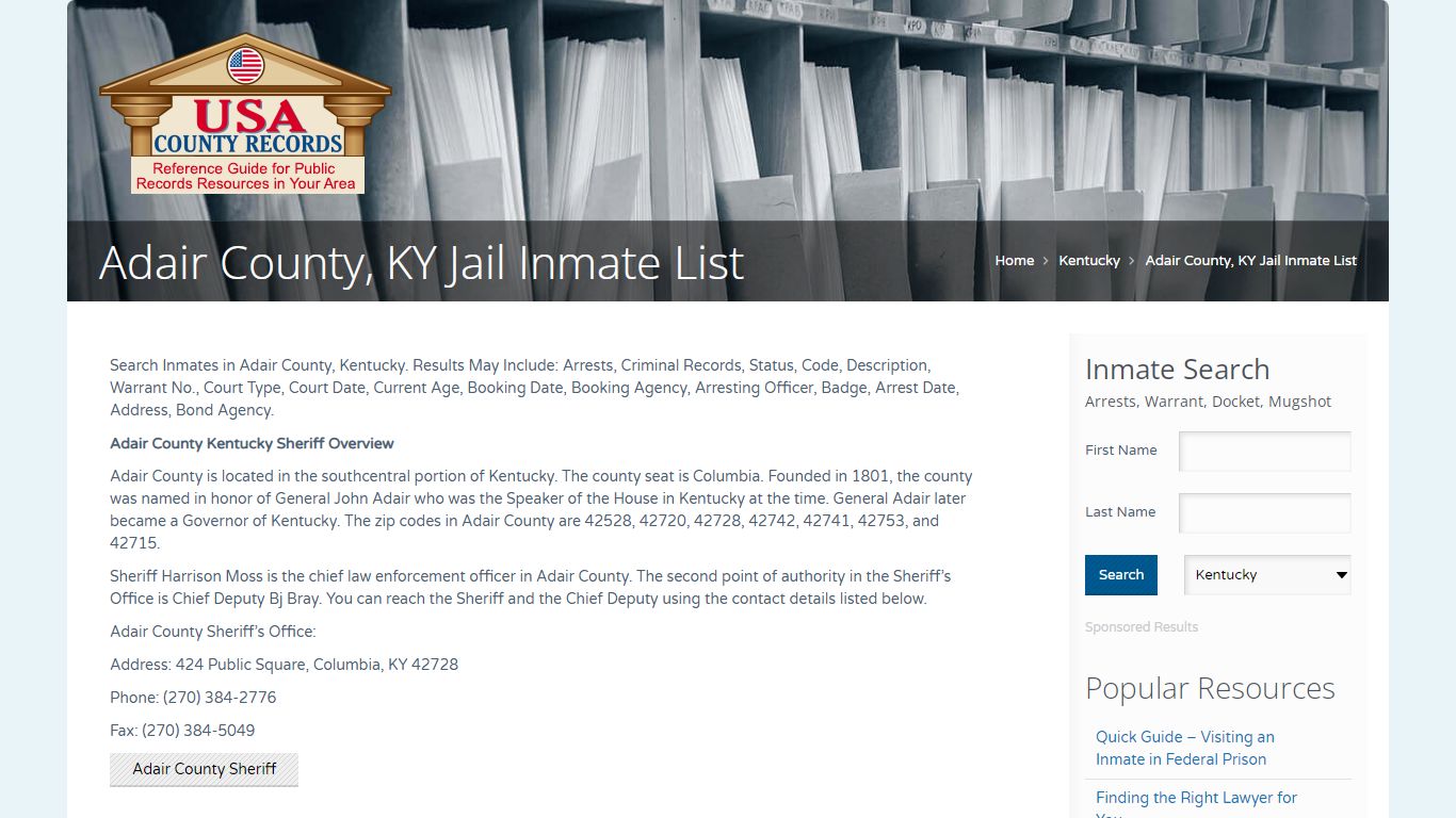 Adair County, KY Jail Inmate List | Name Search